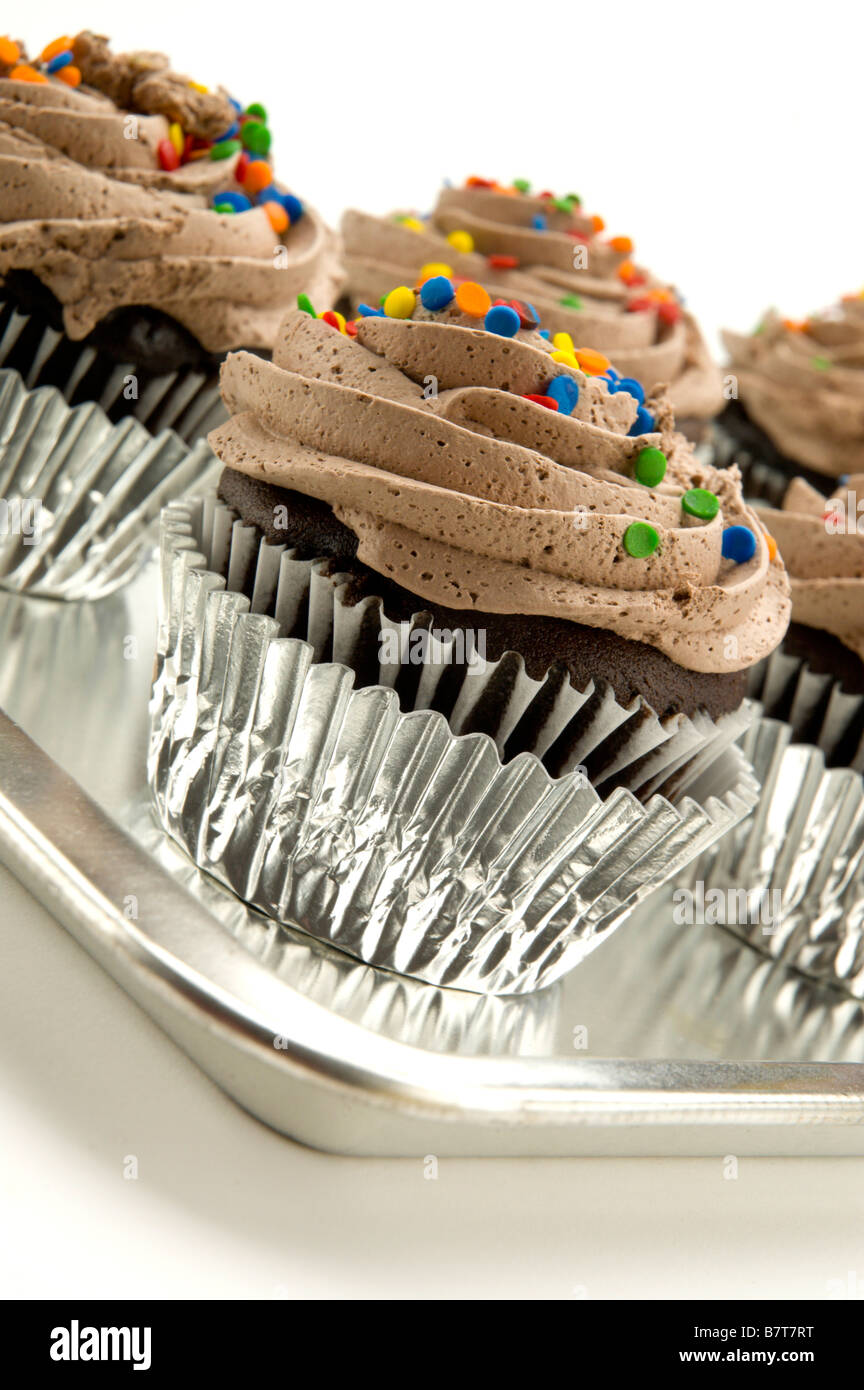 Fresh chocolate cupcakes from the bakery Stock Photo