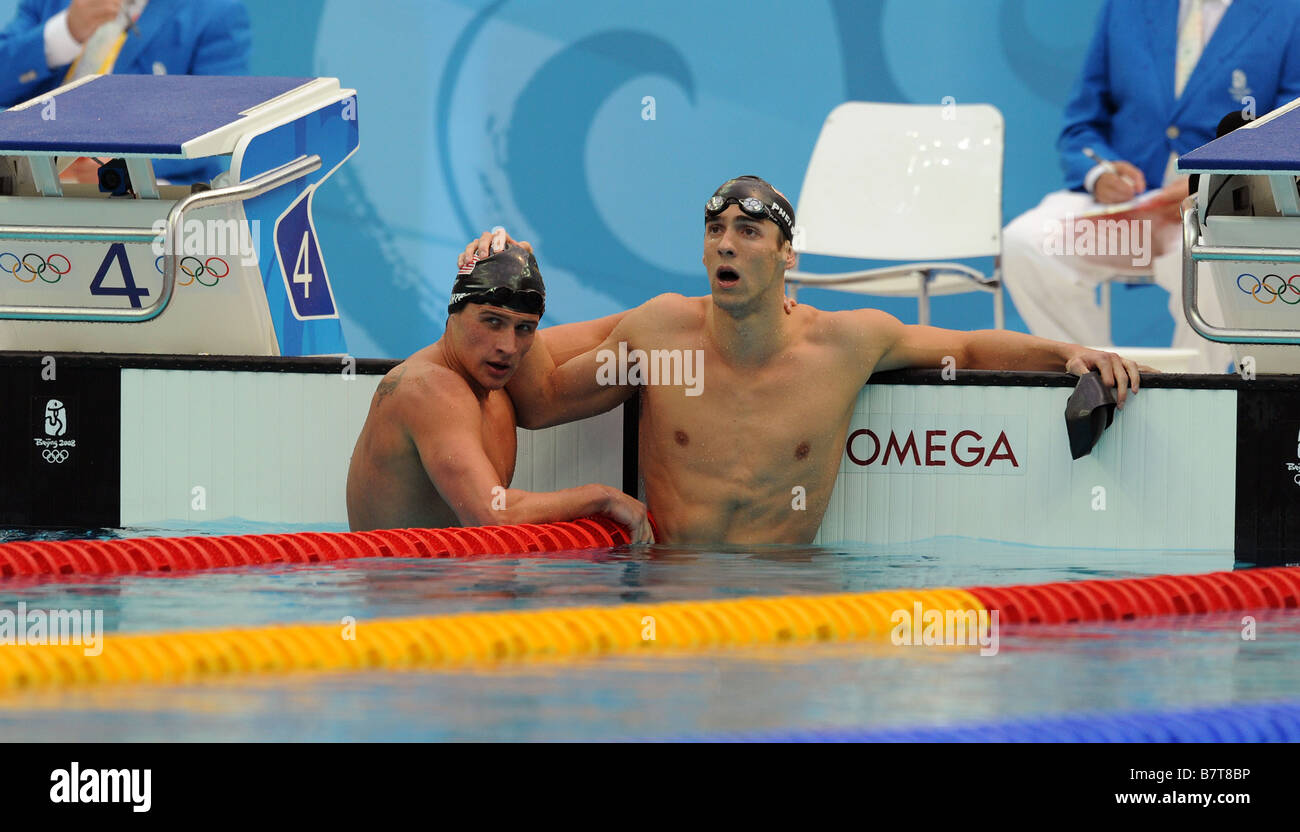 Michael Phelps and Ryan Lochte after a race at the Beijing Olympic