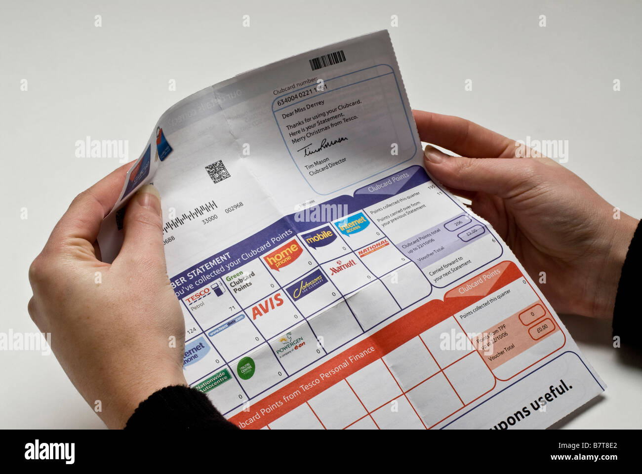 Reading a Tesco Clubcard Statement Stock Photo Alamy