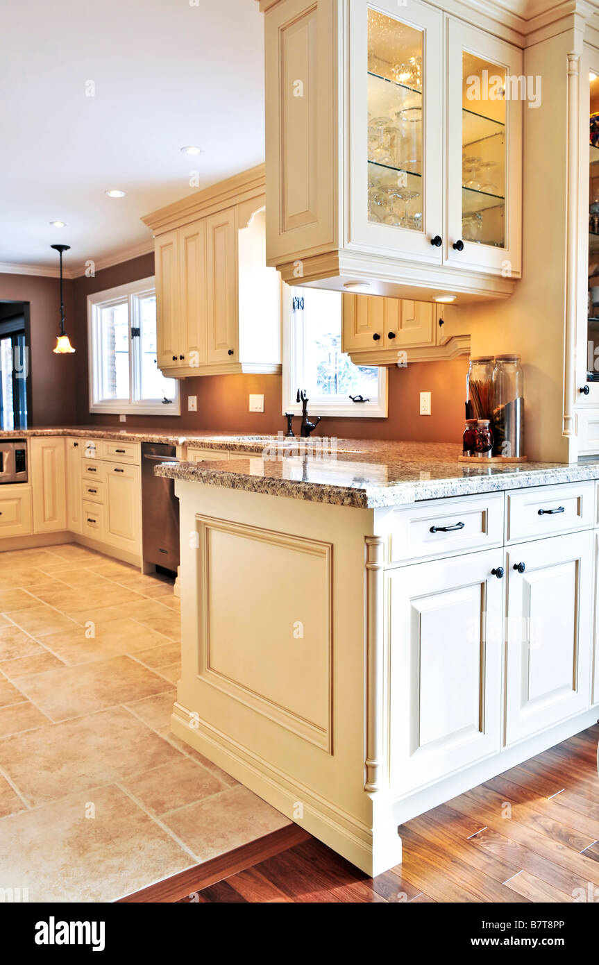 Interior of modern luxury kitchen with granite countertop Stock Photo