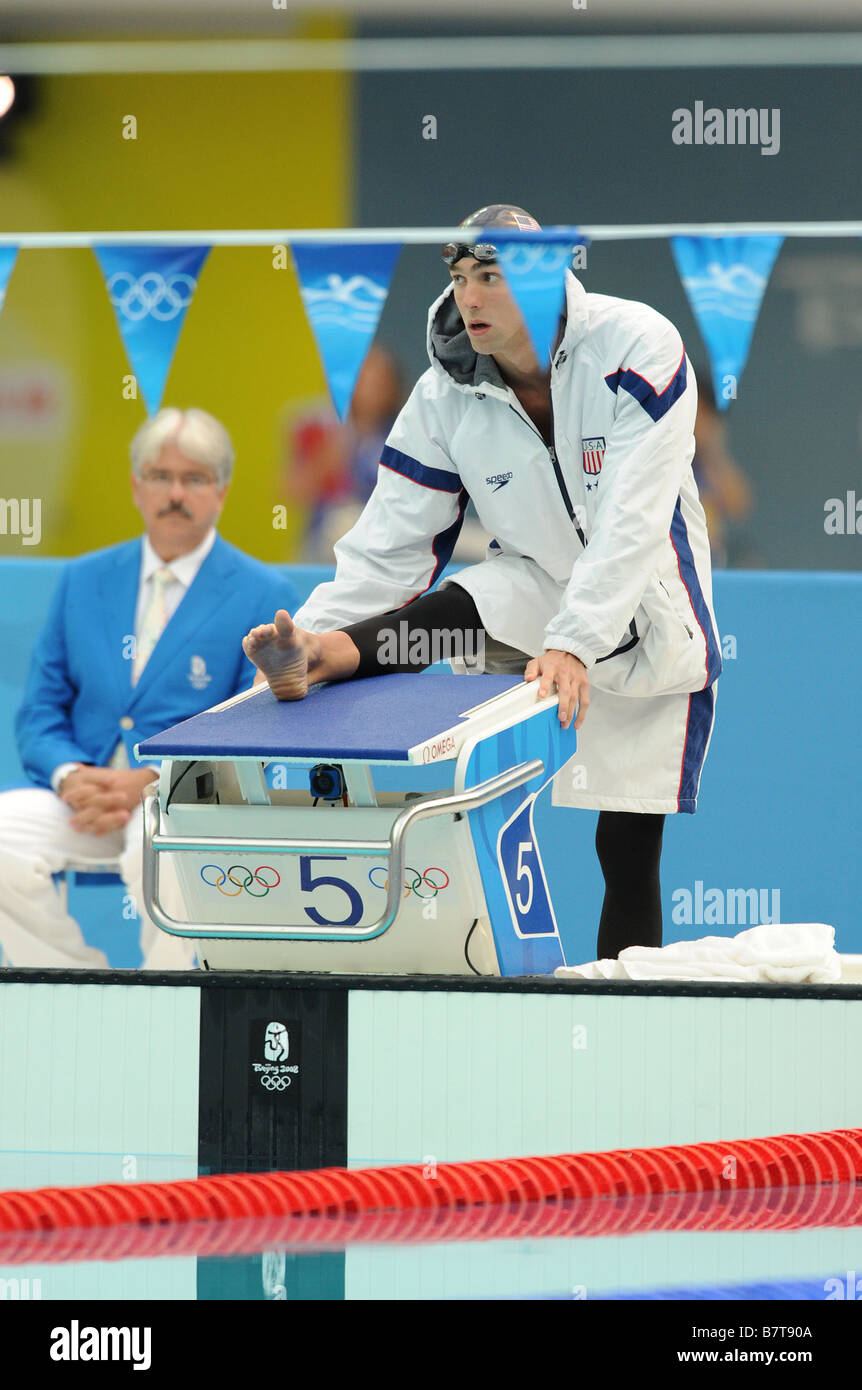 Michael Phelps before competing at the Beijing Olympic Games Stock Photo