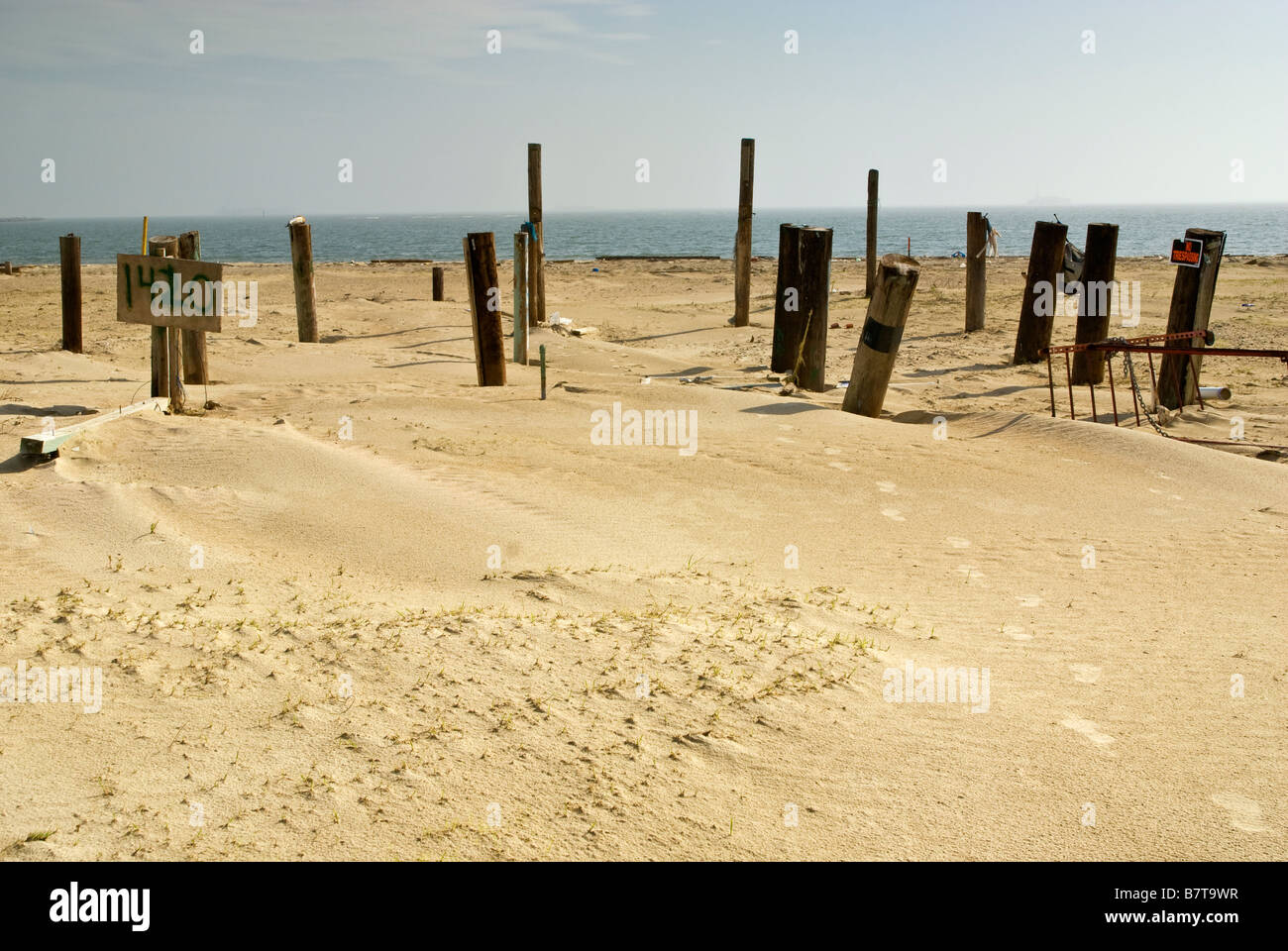 Piers of house destroyed by Hurricane Ike in 2008 in Crystal Beach at Bolivar Peninsula Texas USA Stock Photo