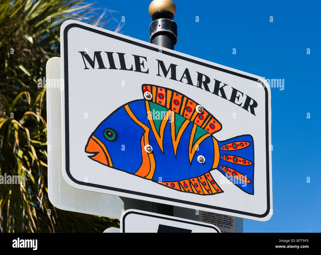 Mile Marker Sign near St Petersburg Beach, Gulf Coast, Florida, USA Stock Photo