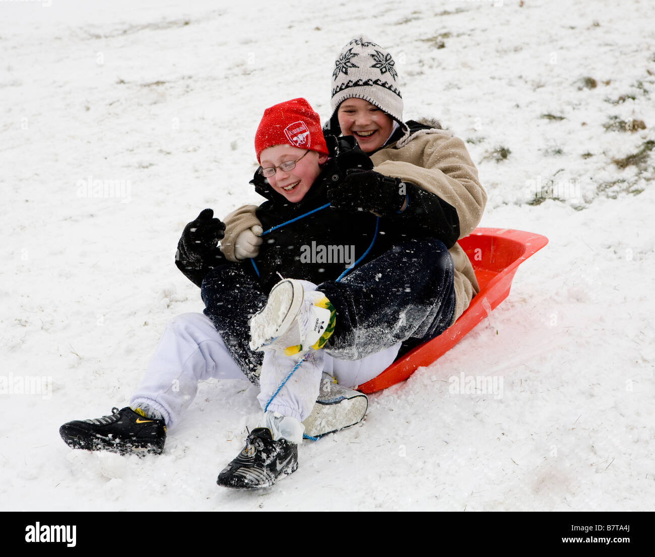 Kids In A Toboggan Hampstead Heath London UK Europe Stock Photo Alamy