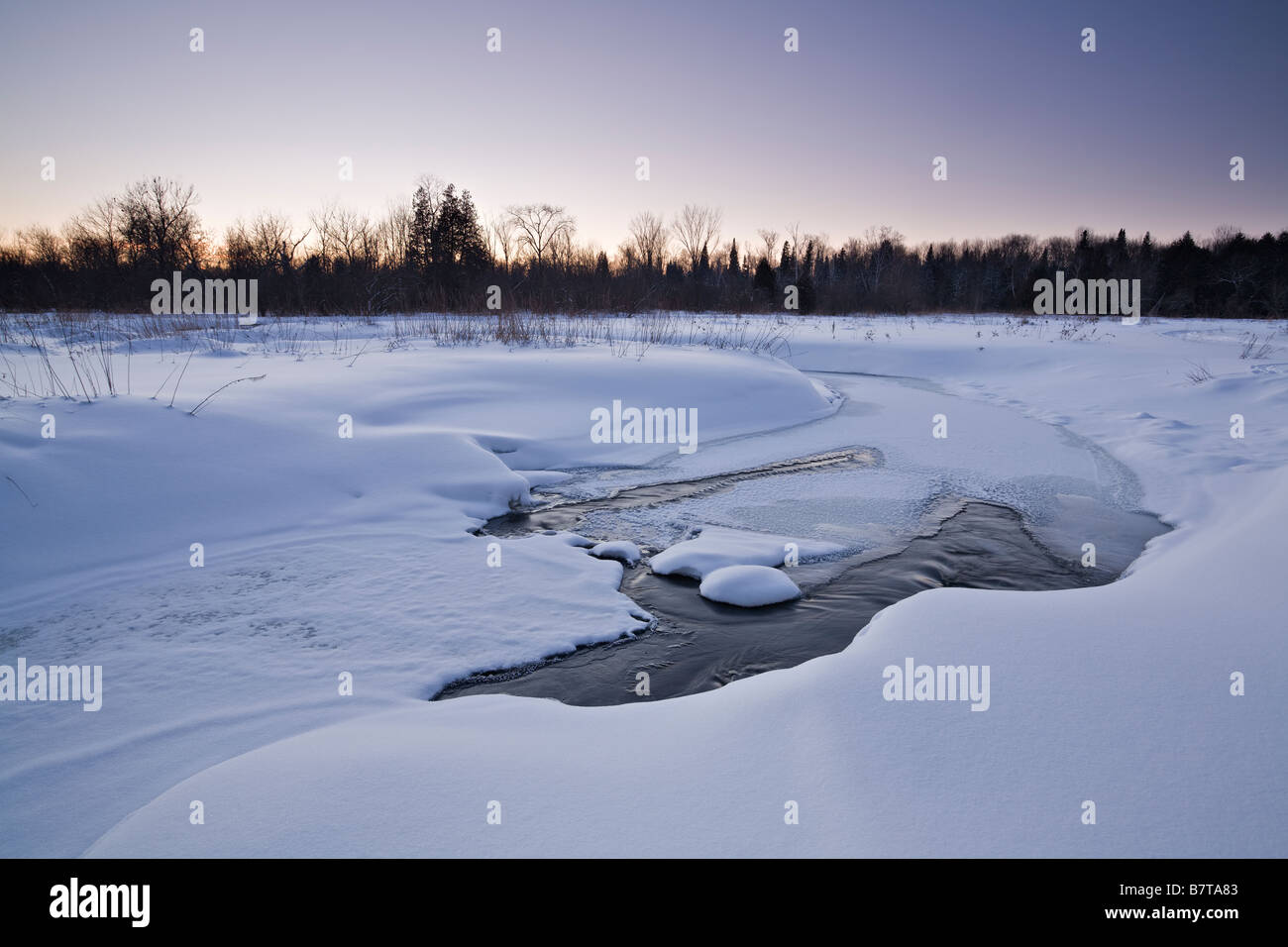 Snow and Ice on the Black River, East Gwillimbury, Ontario, Canada Stock Photo