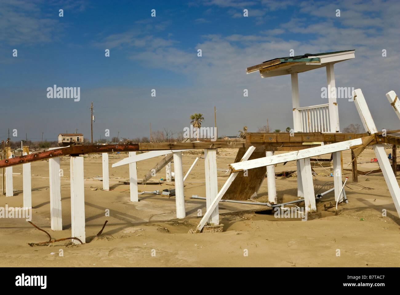 Piers of house destroyed by Hurricane Ike in 2008 in Crystal Beach at Bolivar Peninsula Texas USA Stock Photo