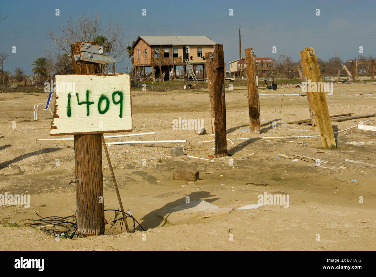 Piers of house destroyed by Hurricane Ike in 2008 in Crystal Beach at Bolivar Peninsula Texas USA Stock Photo