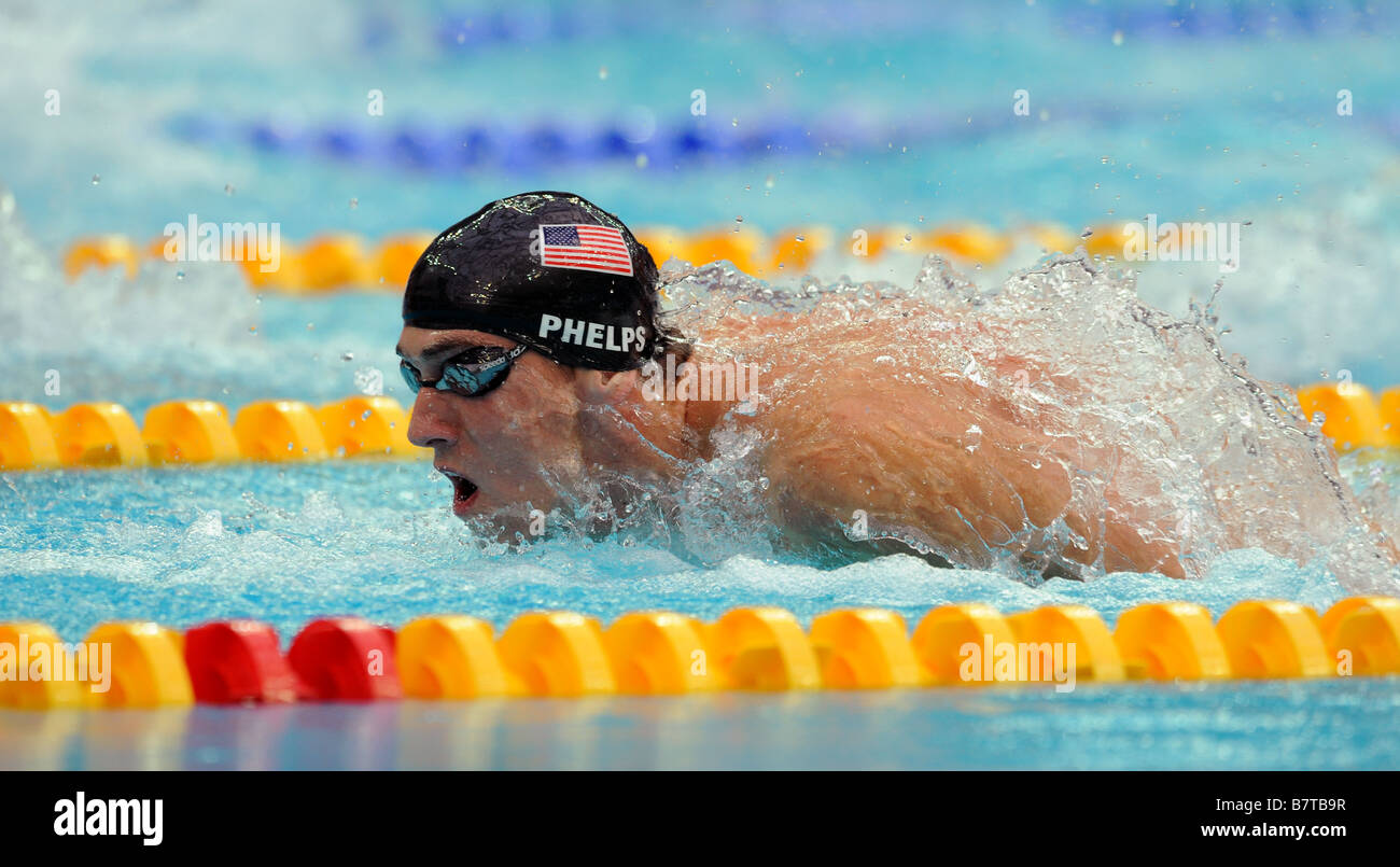 Michael Phelps swimming butterfly at the Beijing Olympic Games Stock Photo