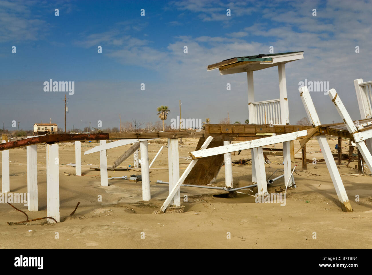Piers of house destroyed by Hurricane Ike in 2008 in Crystal Beach at Bolivar Peninsula Texas USA Stock Photo