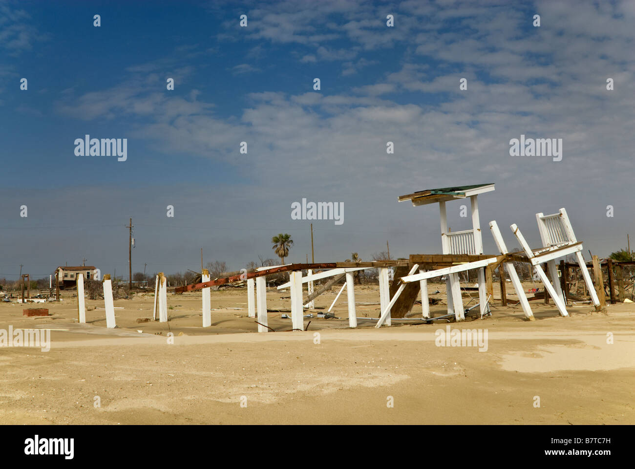 Piers of house destroyed by Hurricane Ike in 2008 in Crystal Beach at Bolivar Peninsula Texas USA Stock Photo