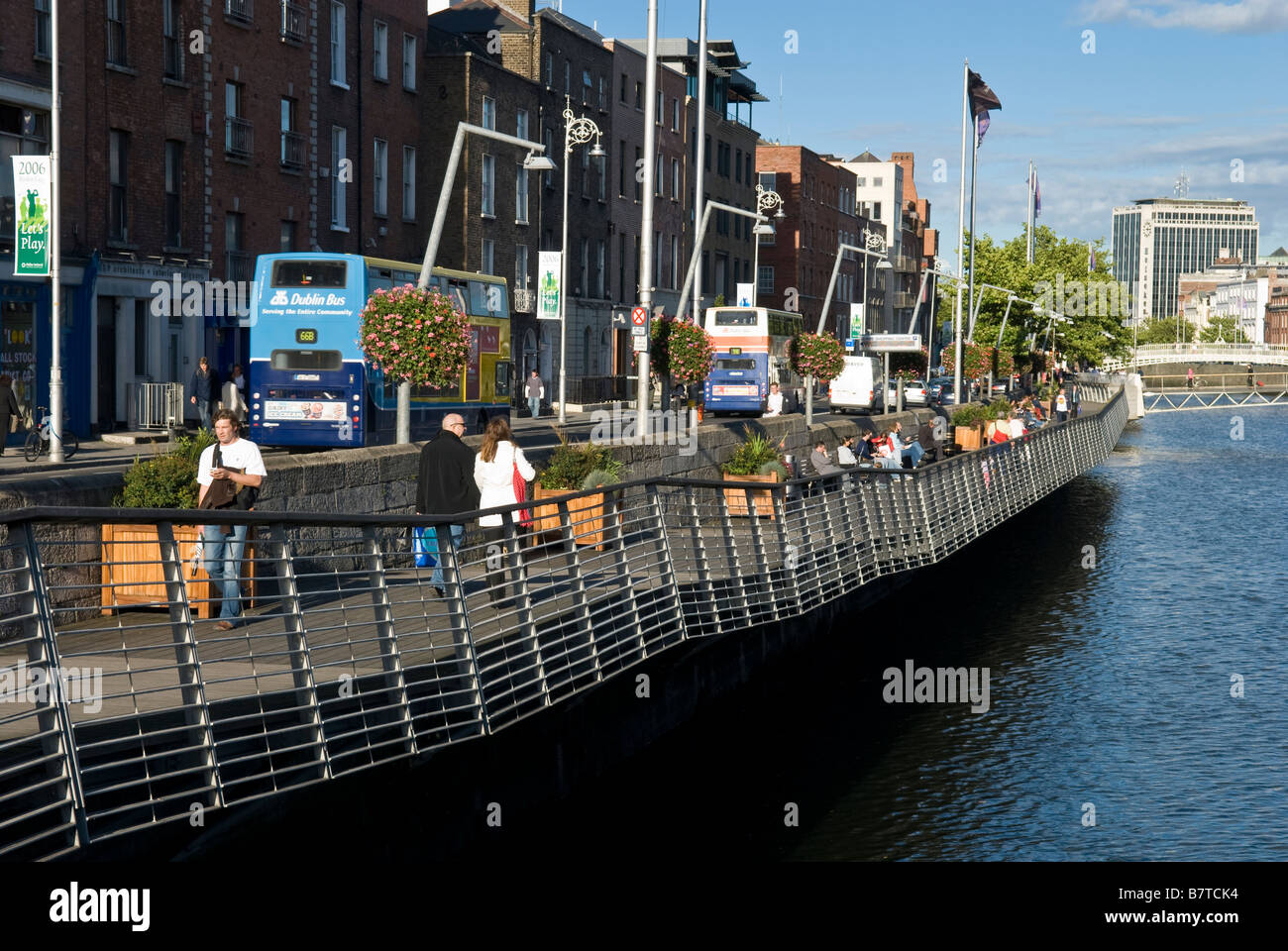 Pedestrian riverwalk on Lower Ormond Quay, Grattan Bridge, Dublin