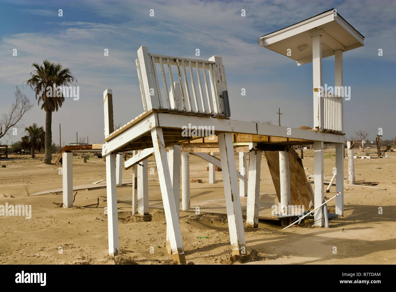 Piers of house destroyed by Hurricane Ike in 2008 in Crystal Beach at Bolivar Peninsula Texas USA Stock Photo