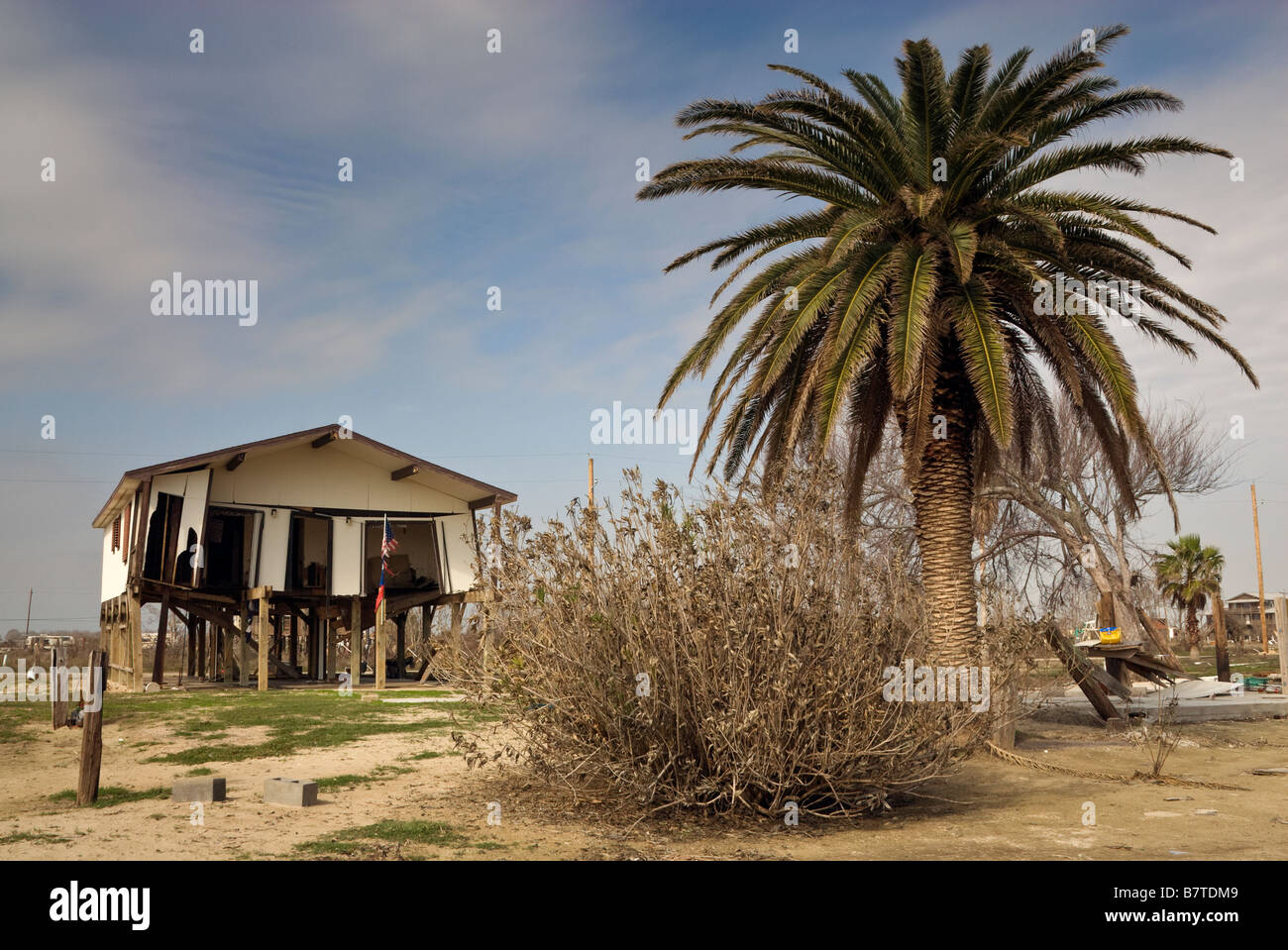 Ruins of houses destroyed by Hurricane Ike in 2008 in Crystal Beach at Bolivar Peninsula Texas USA Stock Photo