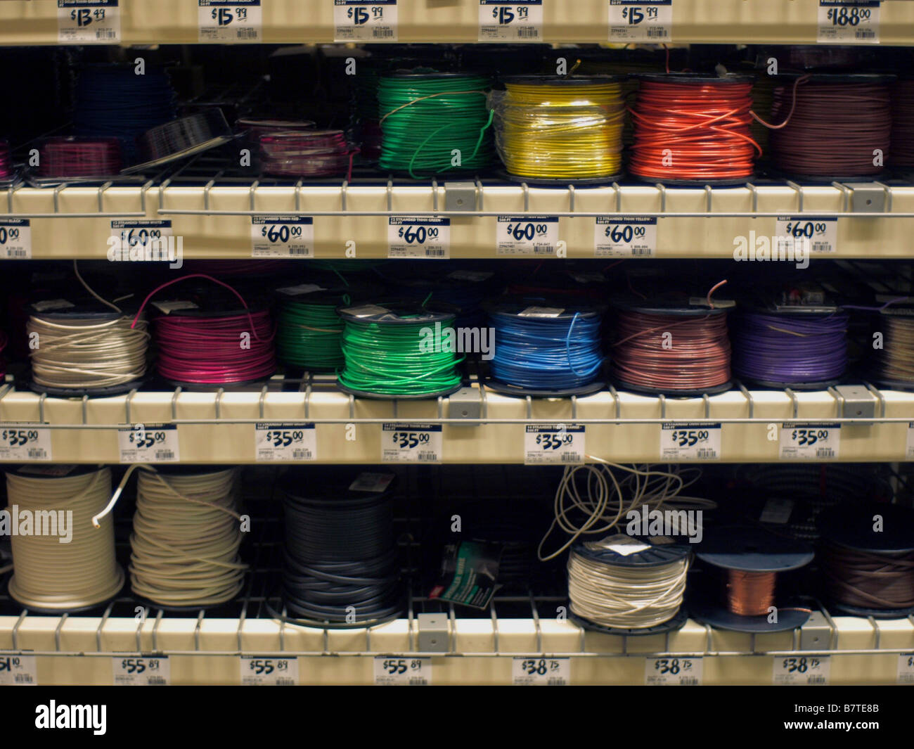 Spooled electrical wiring on display for sale at a home improvement