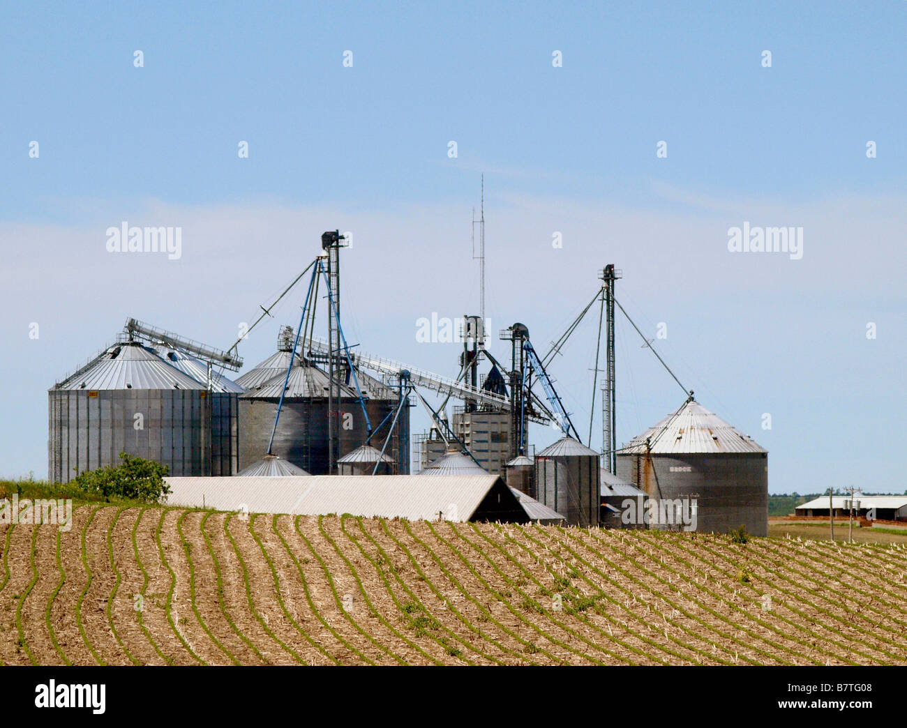 Farm scene as seen from interstate 80 in the heartland of America. Stock Photo