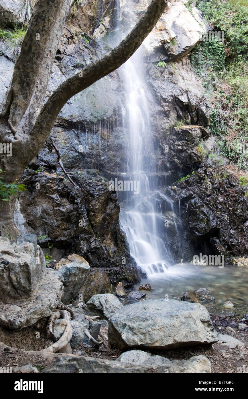 Caledonian waterfall on the trail in Troodos mountains South Cyprus. Stock Photo
