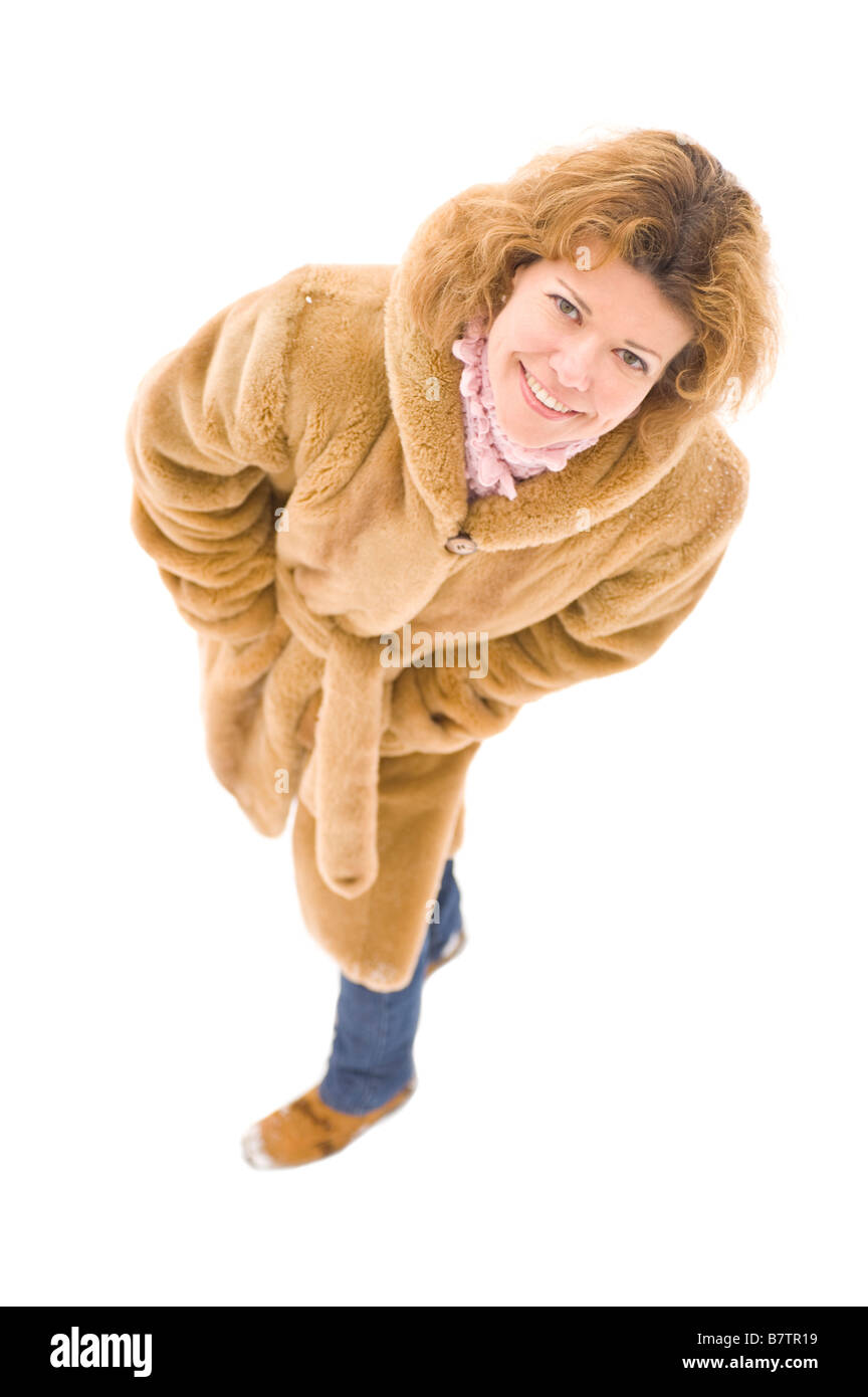 portrait on white woman in the fur coat Stock Photo - Alamy