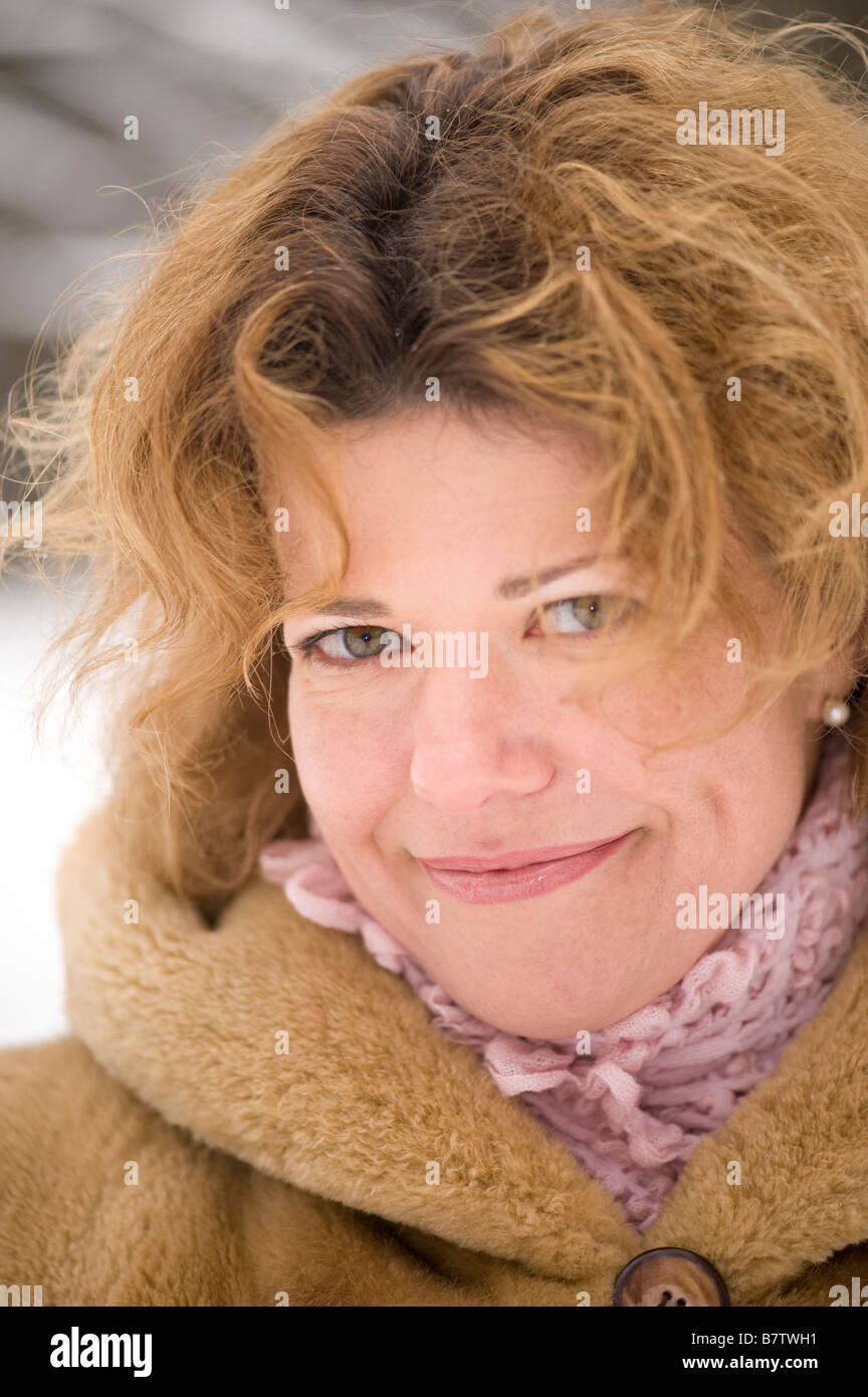 portrait on white woman in the fur coat Stock Photo - Alamy