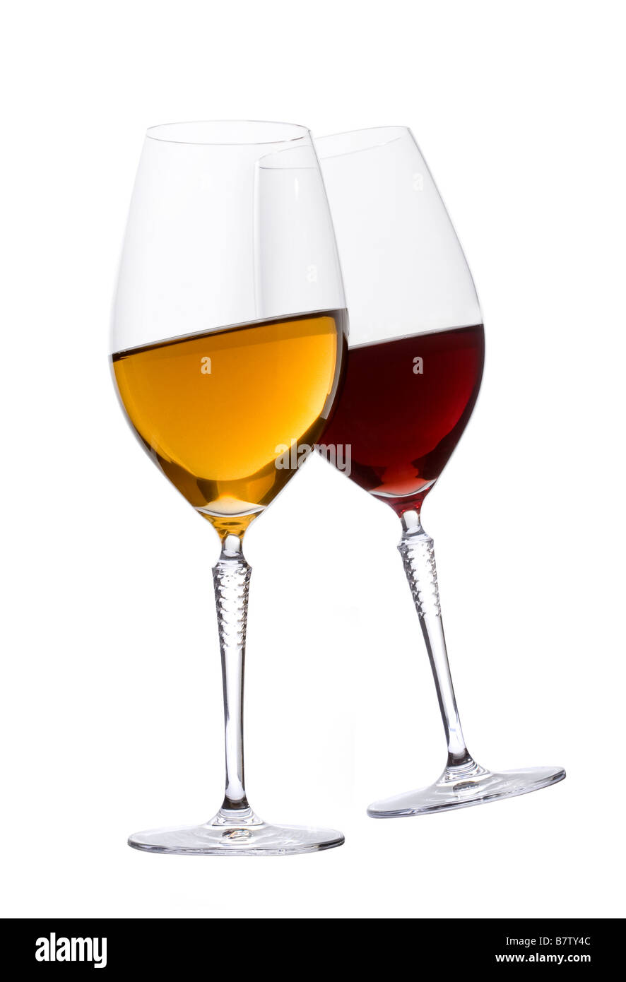 Two glasses of red and white wine on white background Stock Photo - Alamy