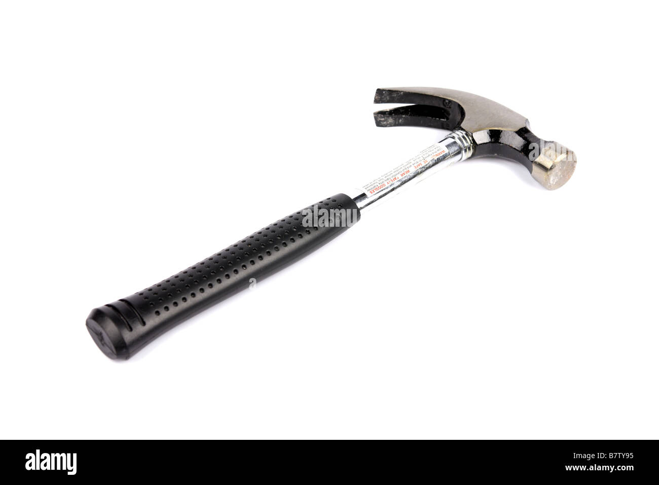 Rubber handled claw hammer against a white background Stock Photo