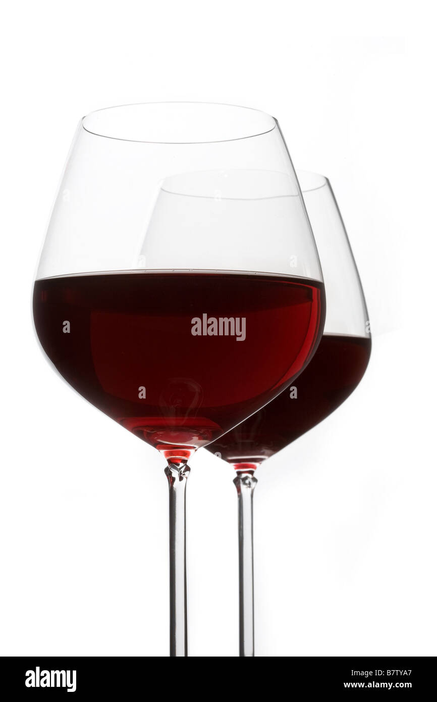 Two glasses of red wine on white background Stock Photo Alamy