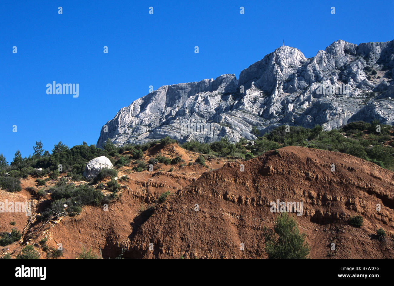 Mont Sainte-Victoire or Sainte Victoire Mountain & Sandstone Outcrop, Painted by Paul Cezanne, near Aix-en-Provence, France Stock Photo