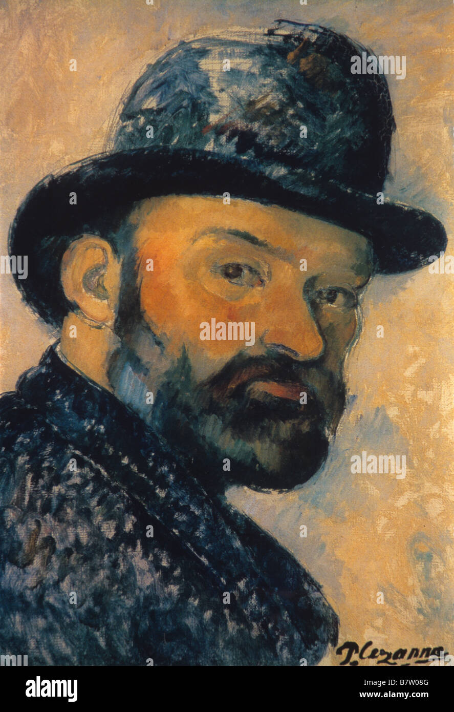 Self Portrait of Paul Cezanne with Bowler Hat Stock Photo