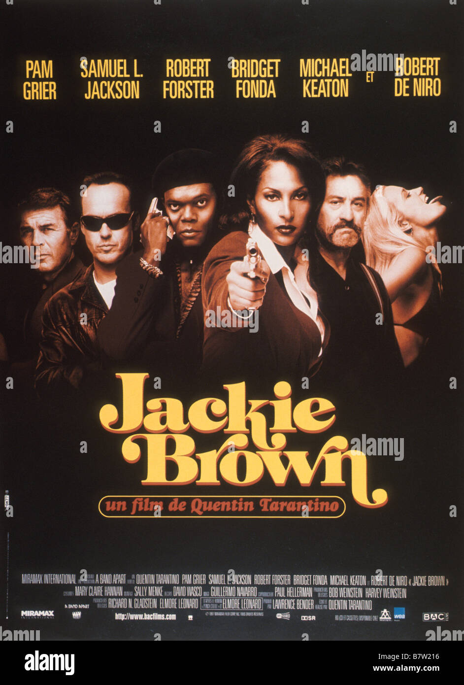 Jackie Brown  Year: 1997 USA Robert De Niro, Samuel L. Jackson, Pam Grier  Director: Quentin Tarantino Movie poster (Fr) Stock Photo