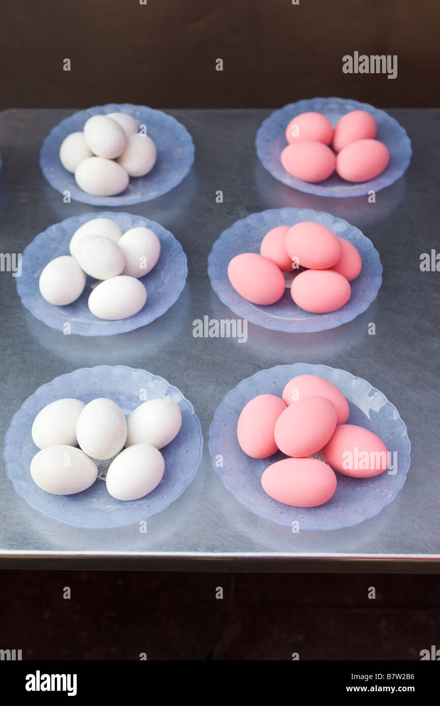 Duck Eggs Hard Boiled then pickled in ammonia (they are black inside) Bangkok Thailand Stock Photo