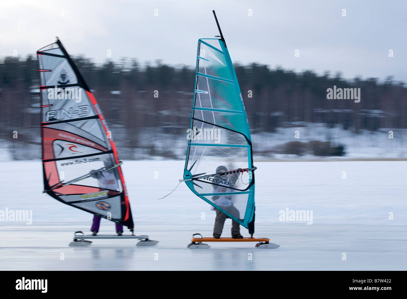 windsurfing on lake ice in winter Finland Stock Photo Alamy