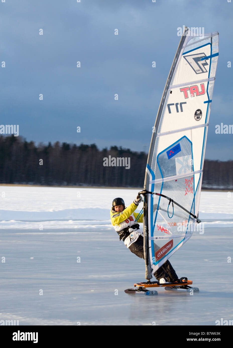 windsurfing on lake ice in winter Finland Stock Photo Alamy