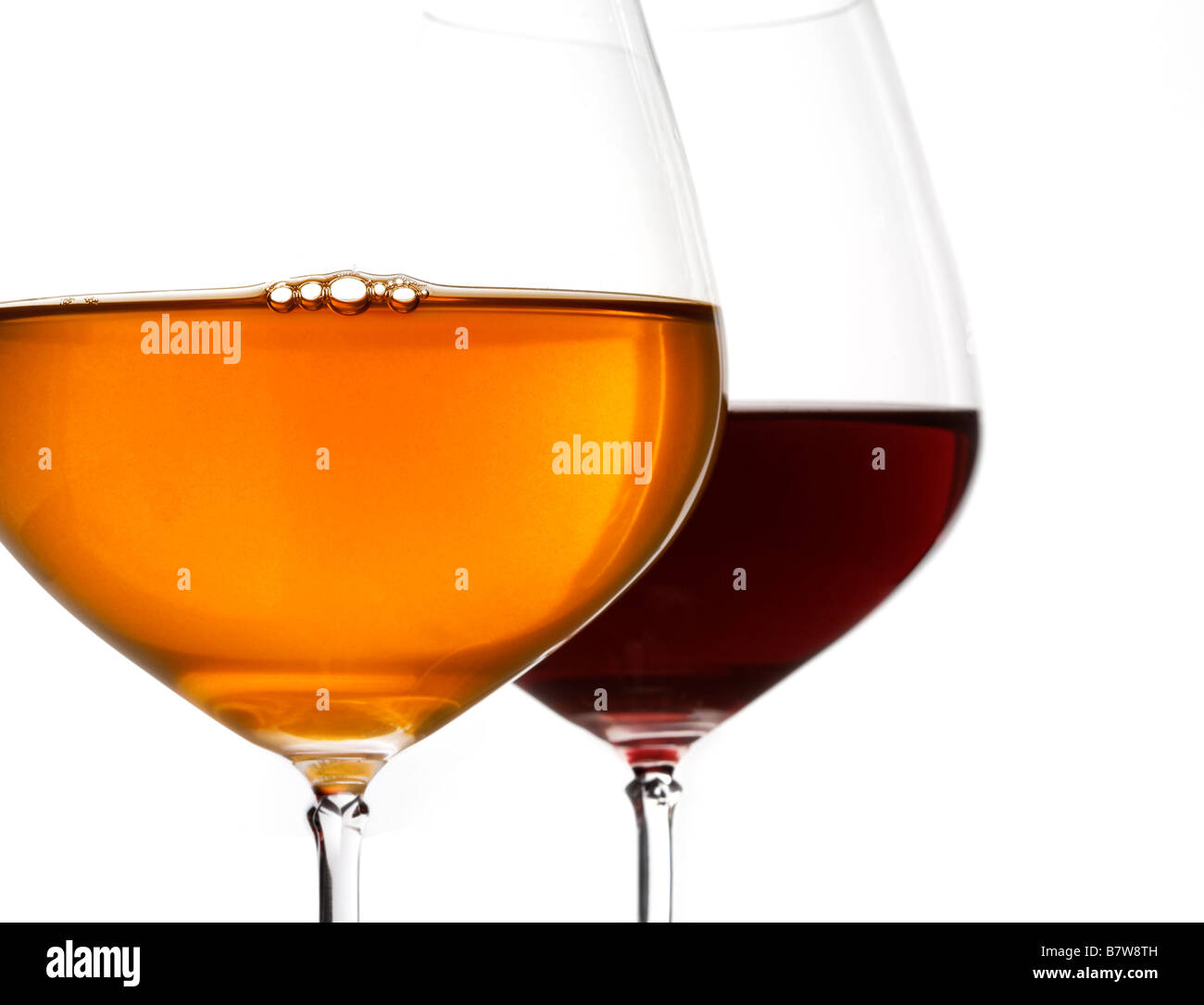 Two glasses of red and white wine on white background Stock Photo - Alamy