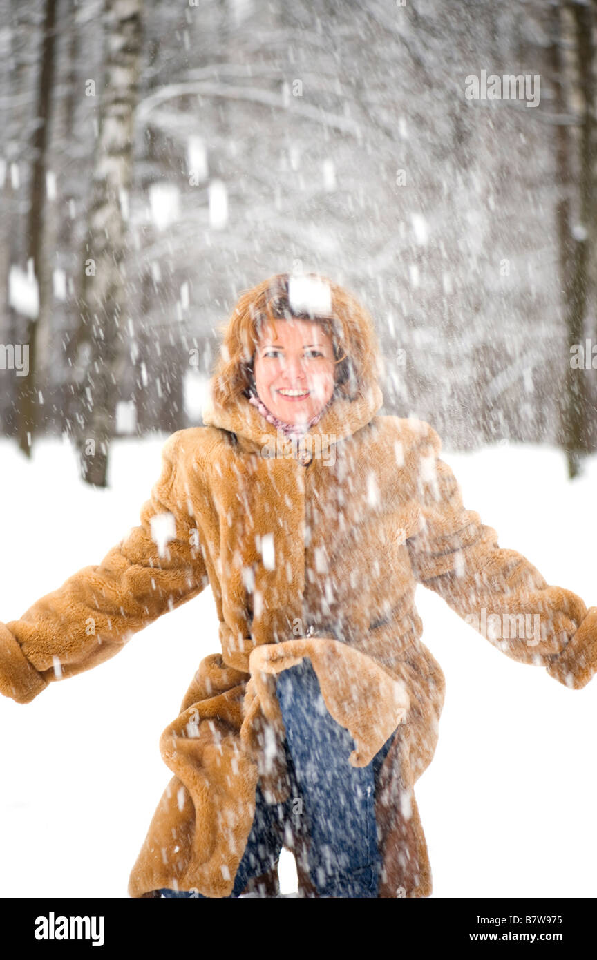 portrait on white woman in the fur coat Stock Photo - Alamy
