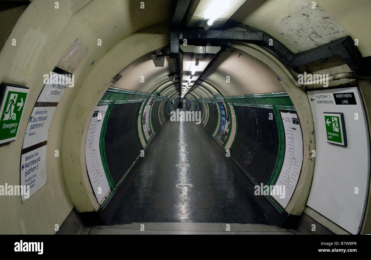 Pedestrian tunnel at Embankment Underground Station London Stock Photo