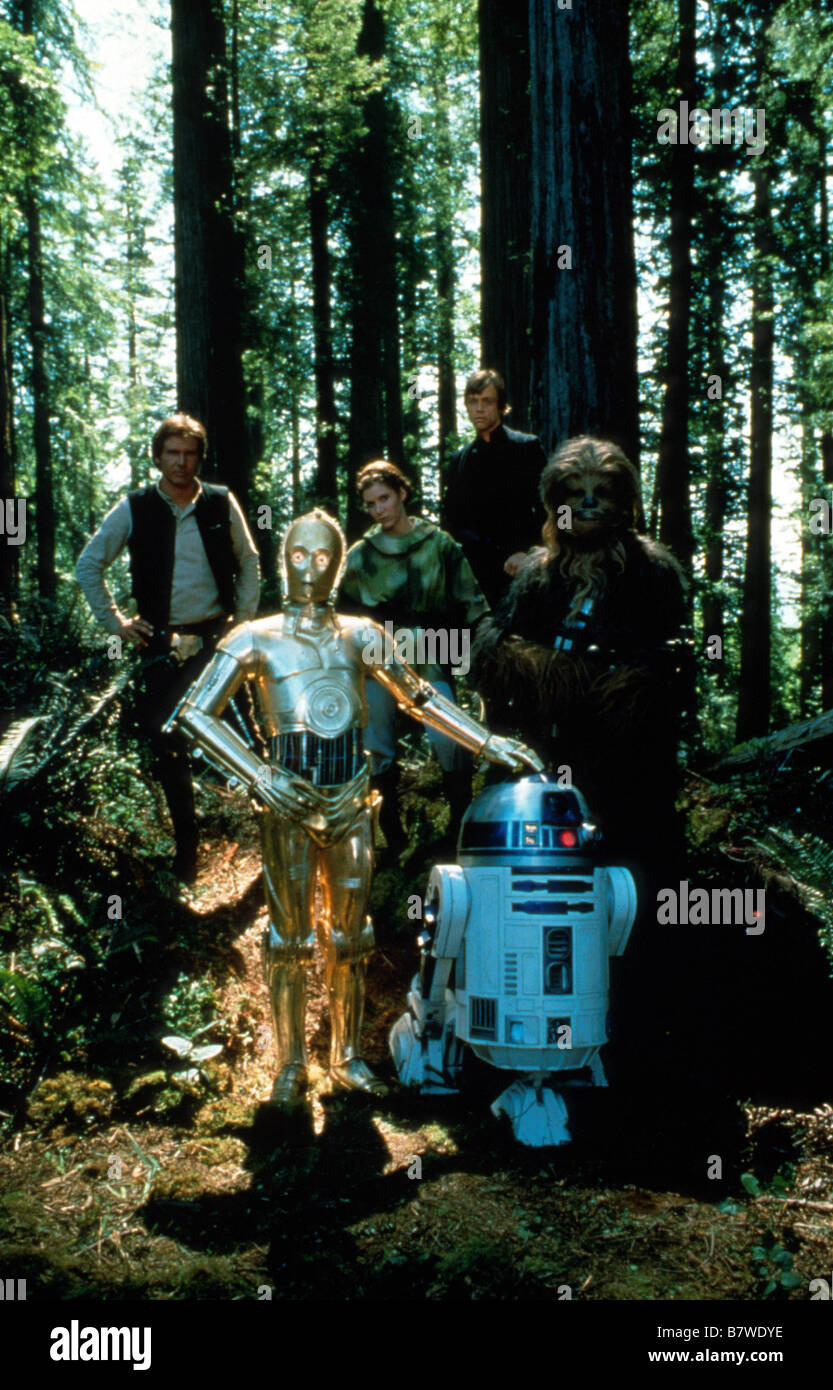 Star Wars: Episode VI, Return of the Jedi  Year: 1983  USA Director: Richard Marquand Harrison Ford, Carrie Fisher, Mark Hamill, Anthony Daniels, Kenny Baker, Peter Mayhew Stock Photo