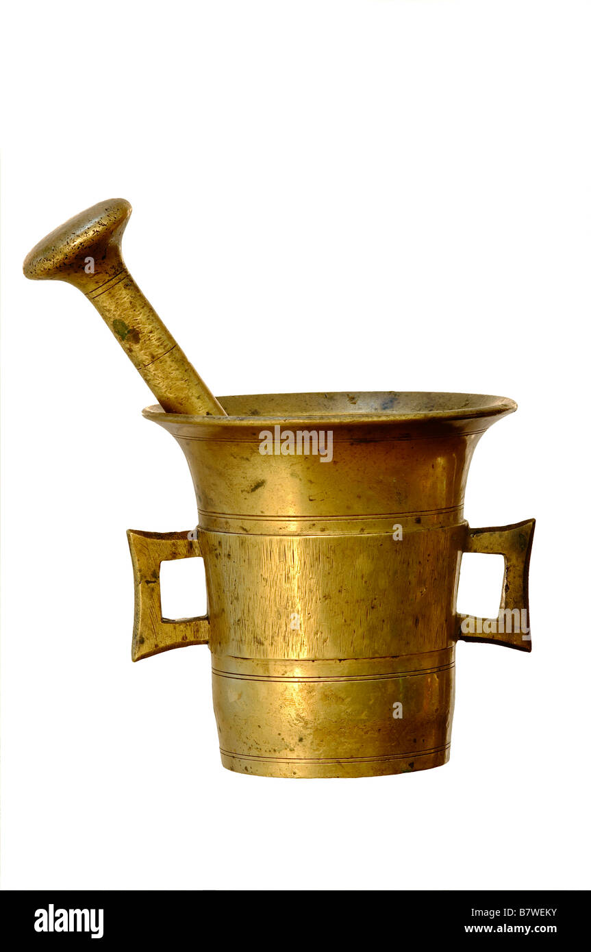 Detail of the old mortar and pestle - kitchen ware Stock Photo