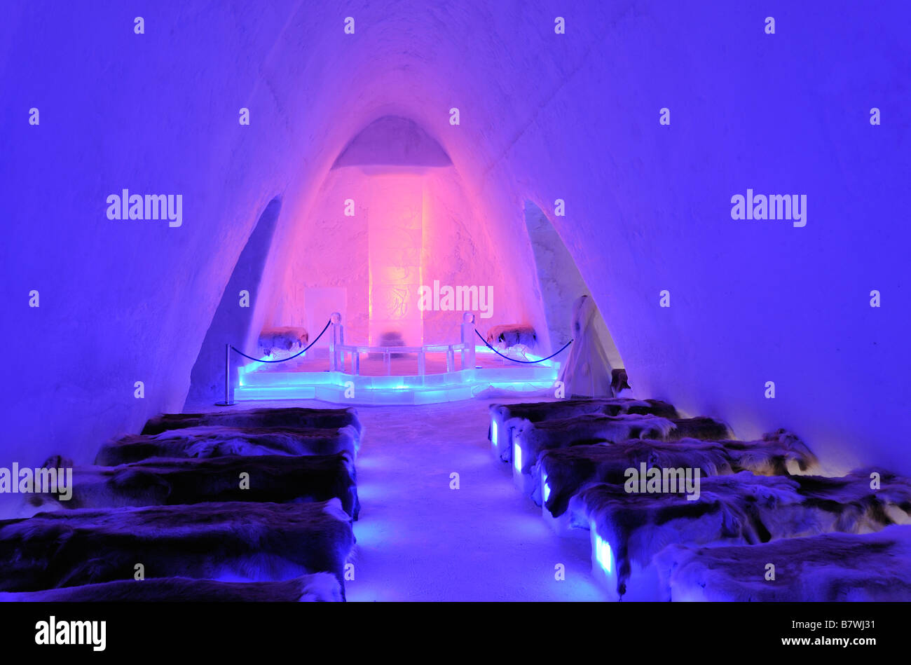 The ice Cathedral inside the ice hotel in Lillehammer Stock Photo