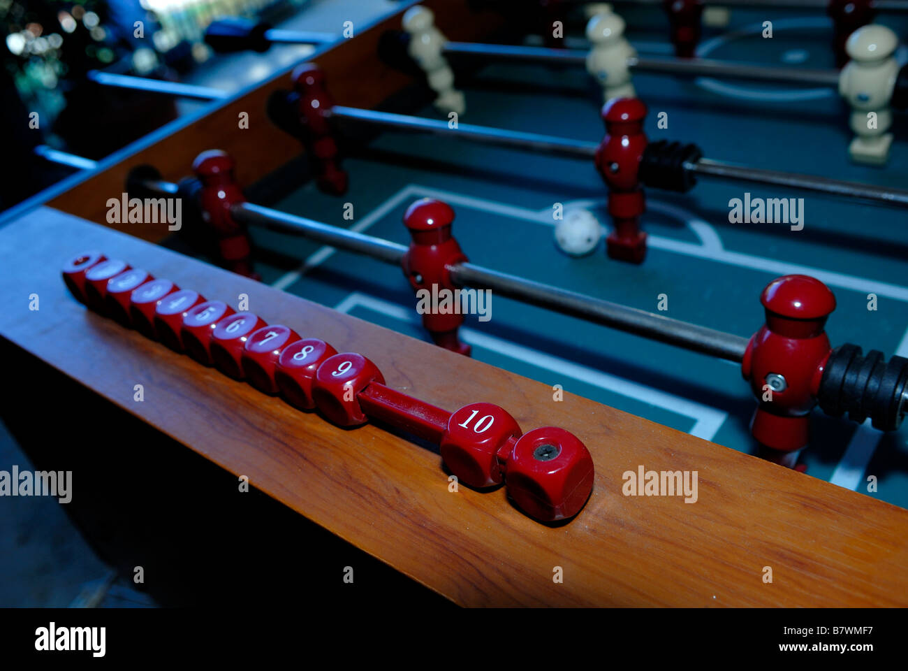 Scoring beads on tabletop football (soccer) game Stock Photo