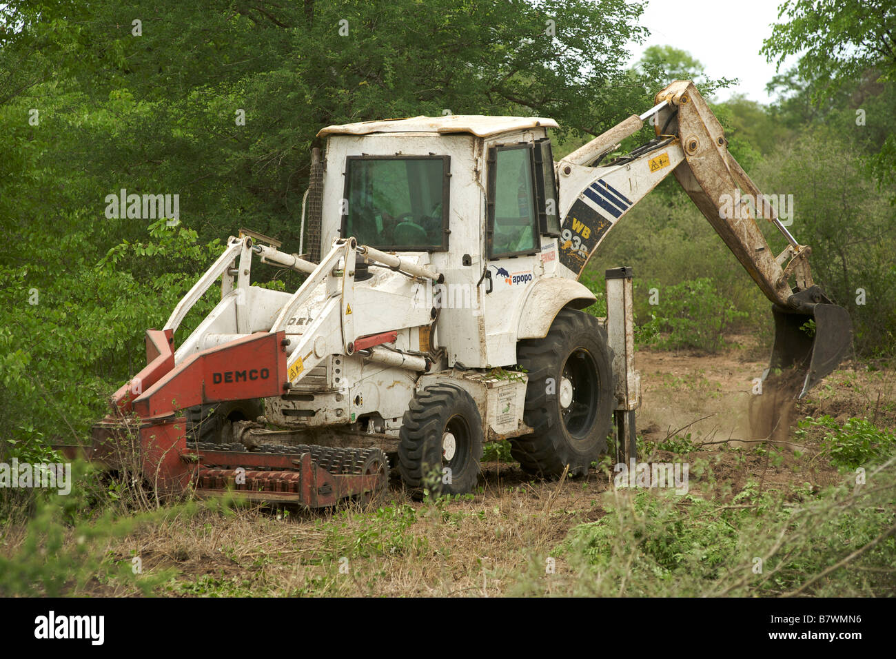 Armoured digger used by the APOPO mine action program to clear vegetation in suspected minefields in Mozambique. Stock Photo
