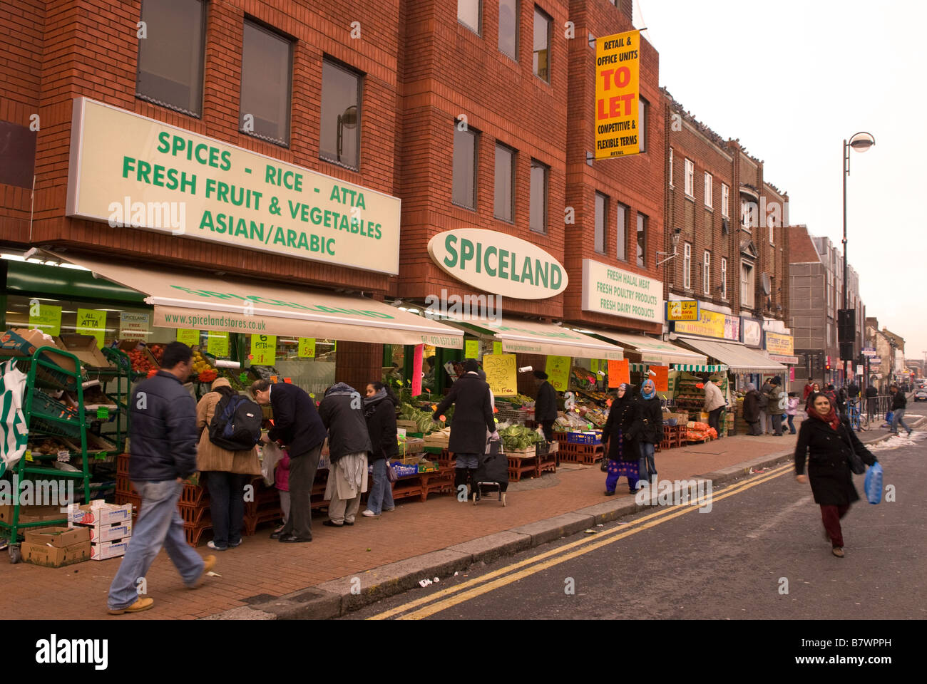 Shop selling Asian and Arabic foodstuff in High Street, Hounslow, Middlesex, UK. Stock Photo