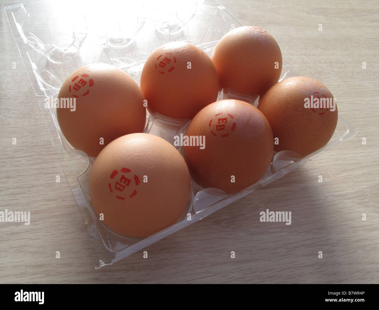 Six brown eggs. Stock Photo