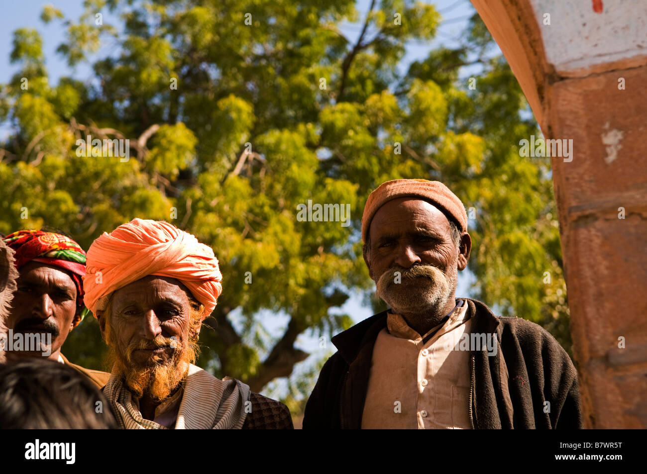 Rajasthani men pose for a picture. Stock Photo