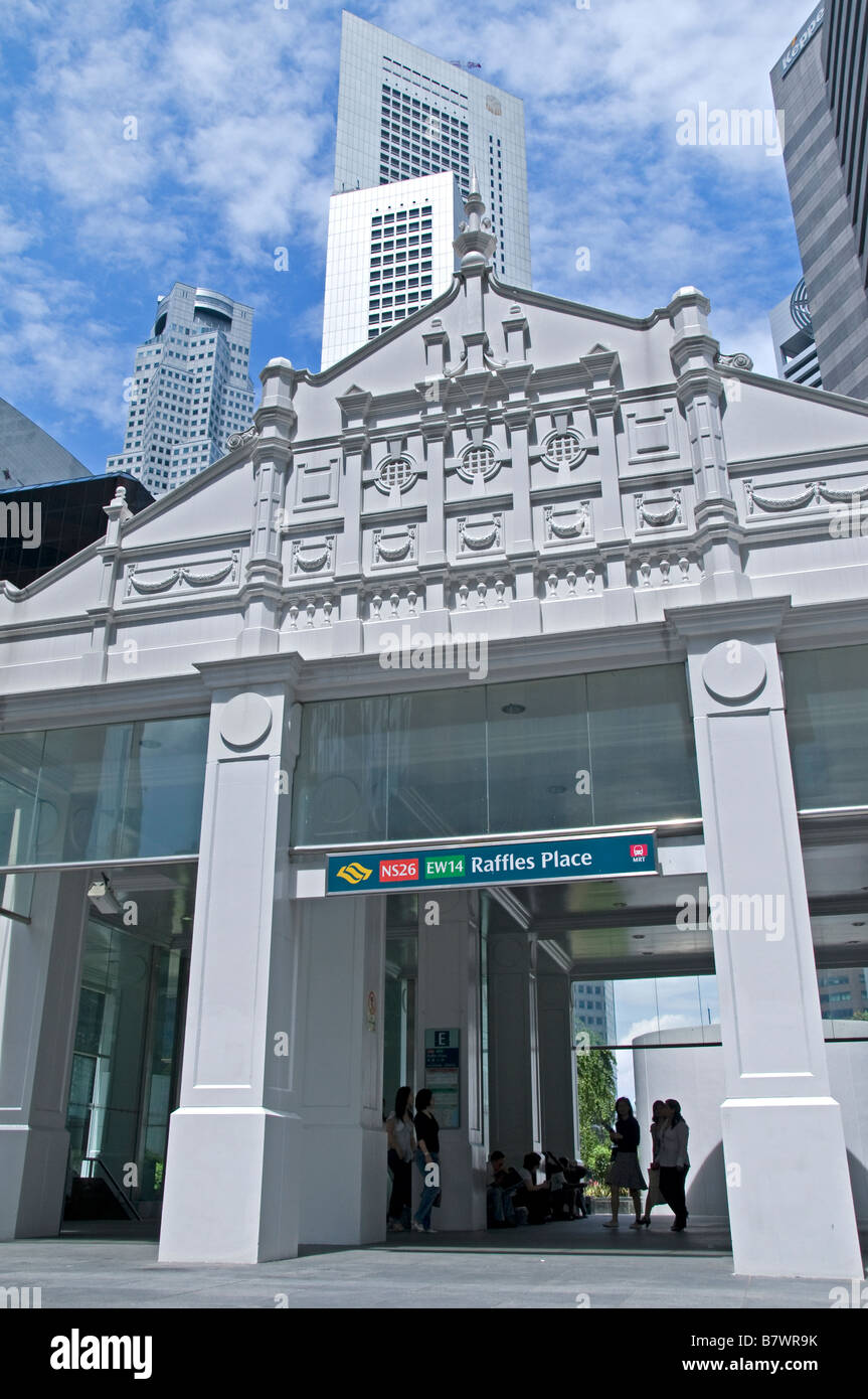 Raffles Place Singapore CBD high rise office building financial bank commercial centre station Stock Photo