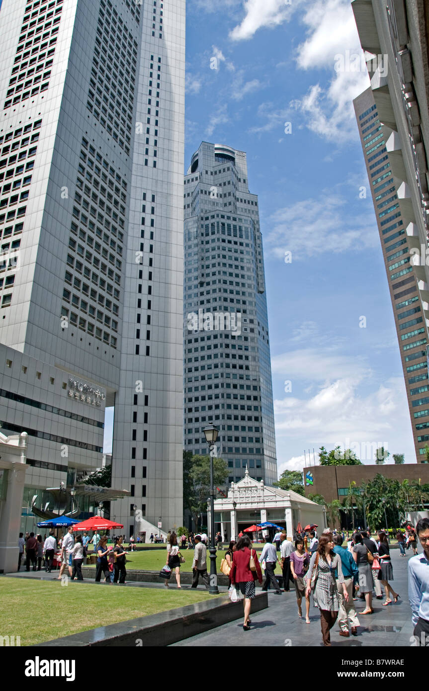 Raffles Place Singapore CBD high rise office building financial bank commercial centre Stock Photo