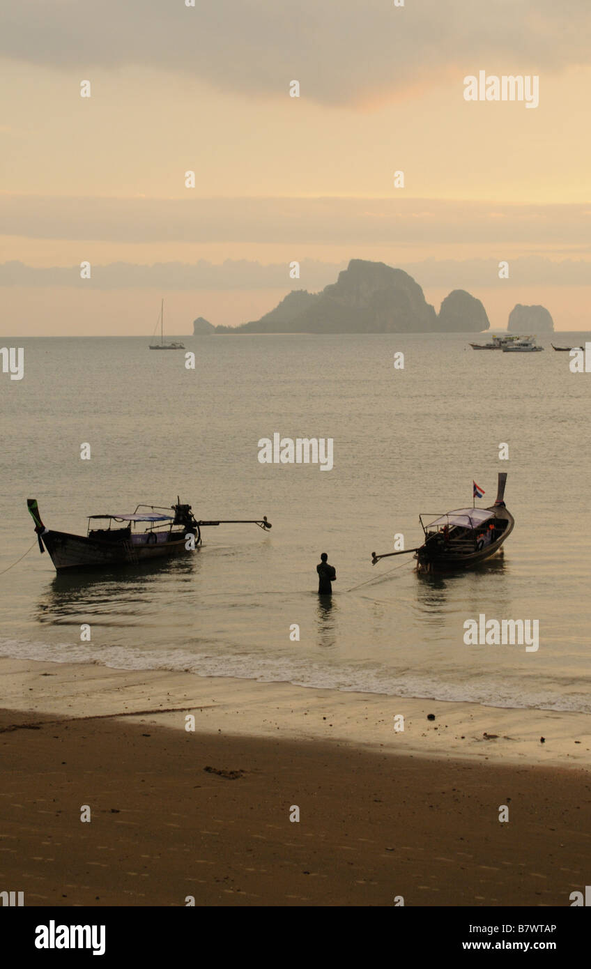 Longtail Boats at Ao Nang in Thailand Stock Photo