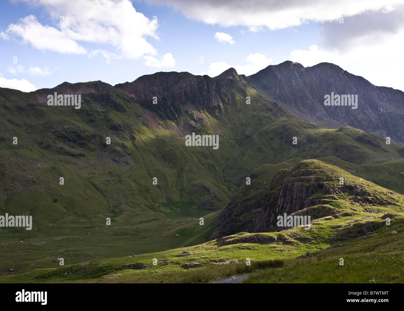 View over Snowdonia mountain range in spring Stock Photo