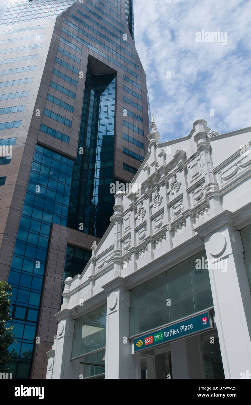 Raffles Place Singapore CBD high rise office building financial bank commercial centre station Stock Photo