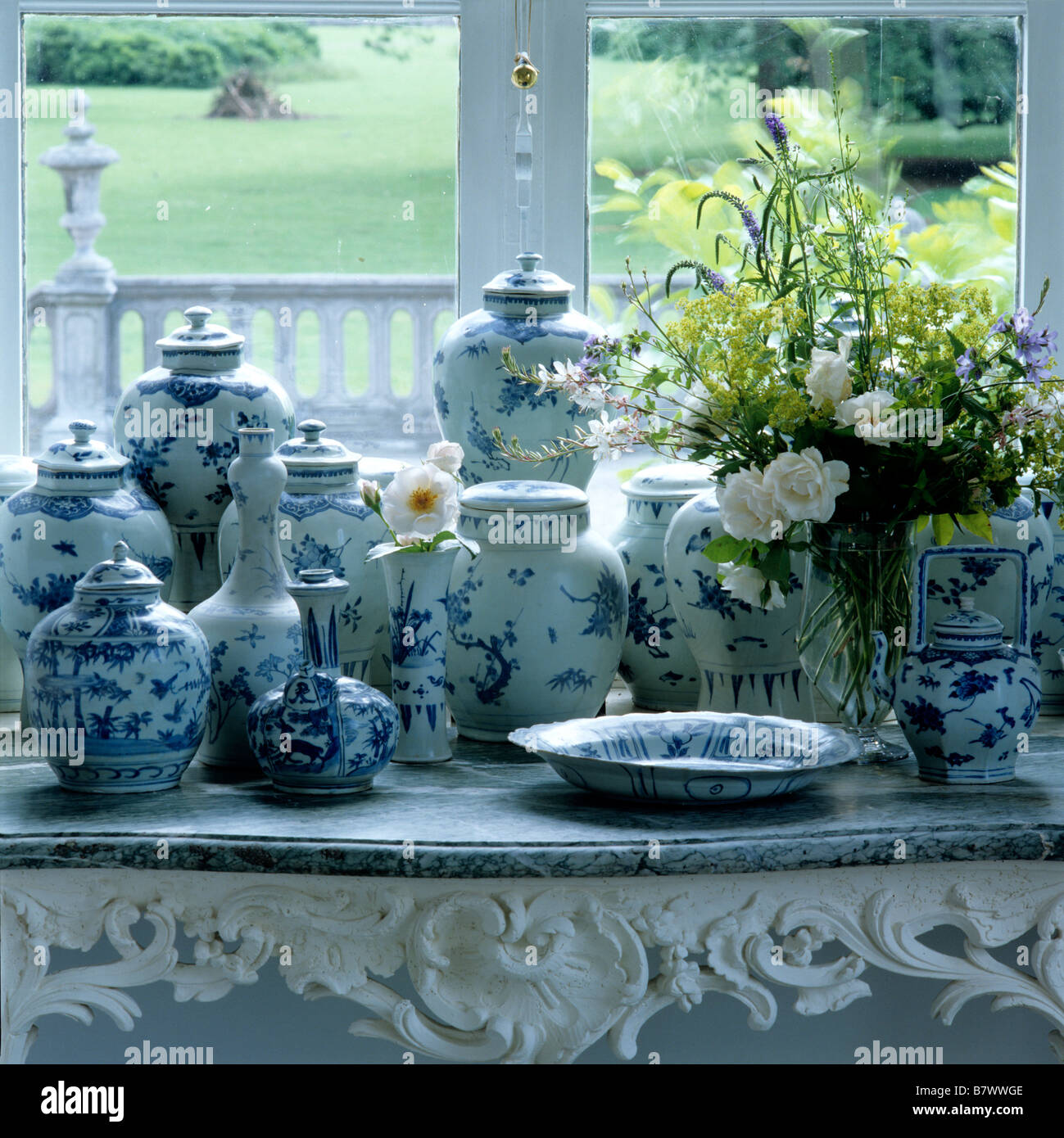 Blue and White china on display in a Belgium castle Stock Photo