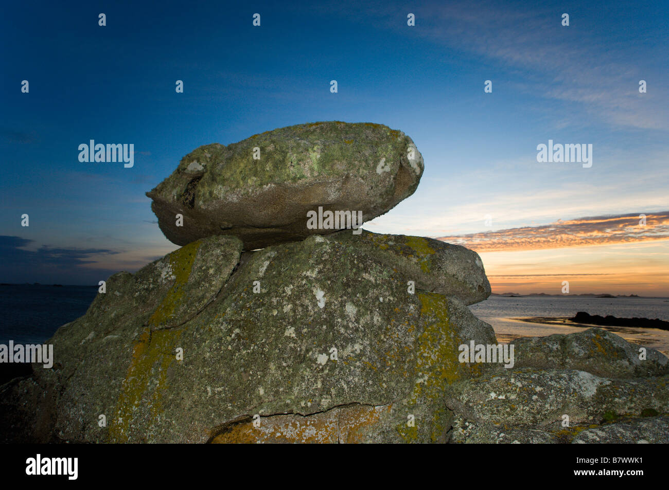 Rock formation which resembles the movie alien ET. Tresco. The Isles of Scilly. Cornwall. England. UK Stock Photo