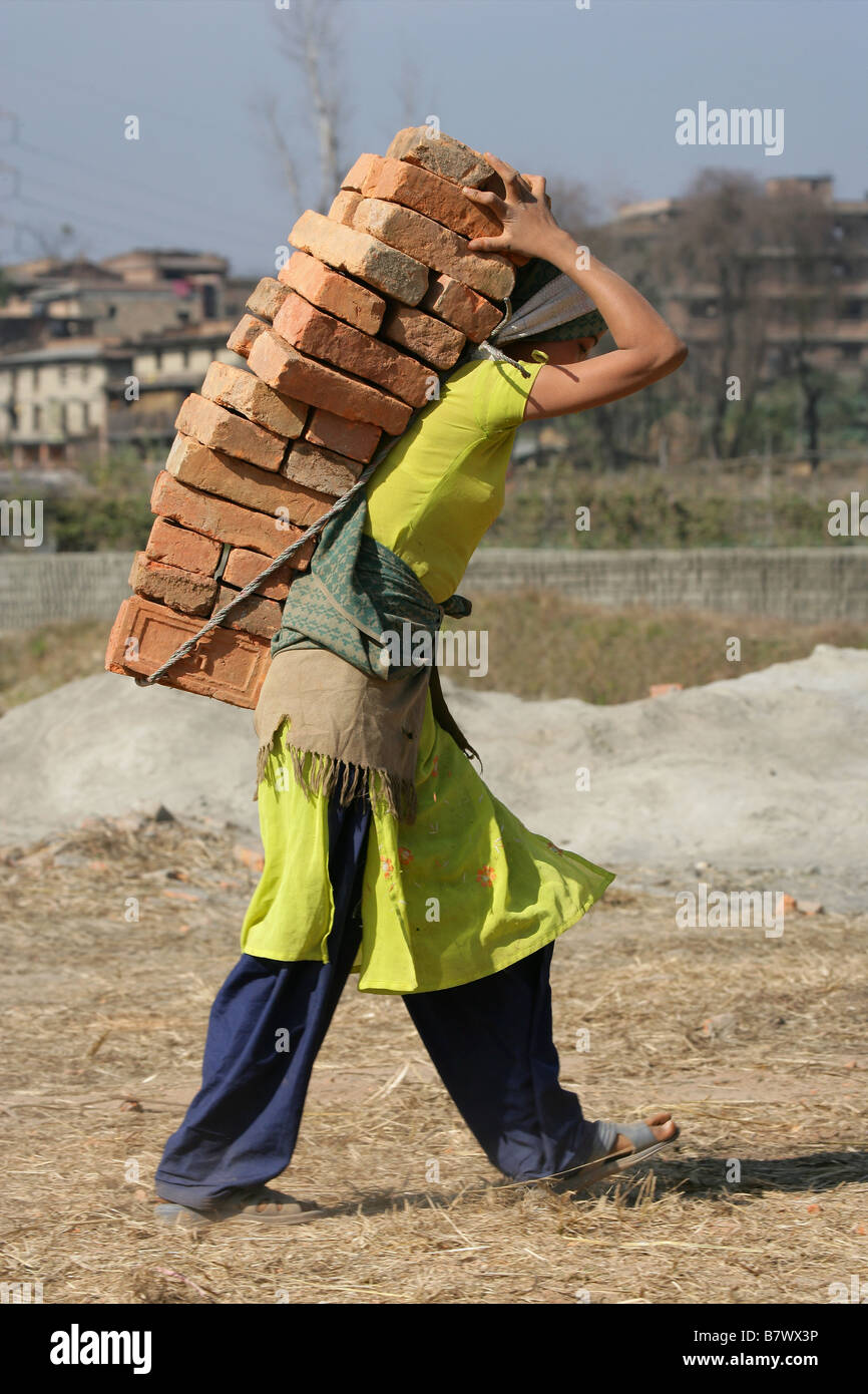 Nepalese lady labouring Jahukhel brick factory Stock Photo